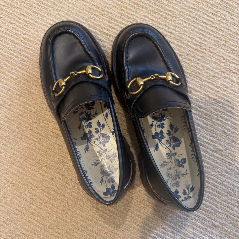 Gucci Black Leather Horsebit Lug Sole Loafers - Picture 3 of 5